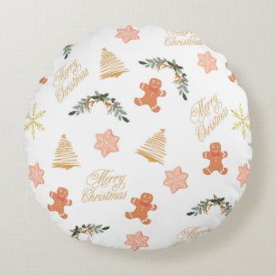 christmas pattern with christmas tree cookies round cushion