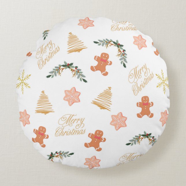 christmas pattern with christmas tree cookies     round cushion (Front)