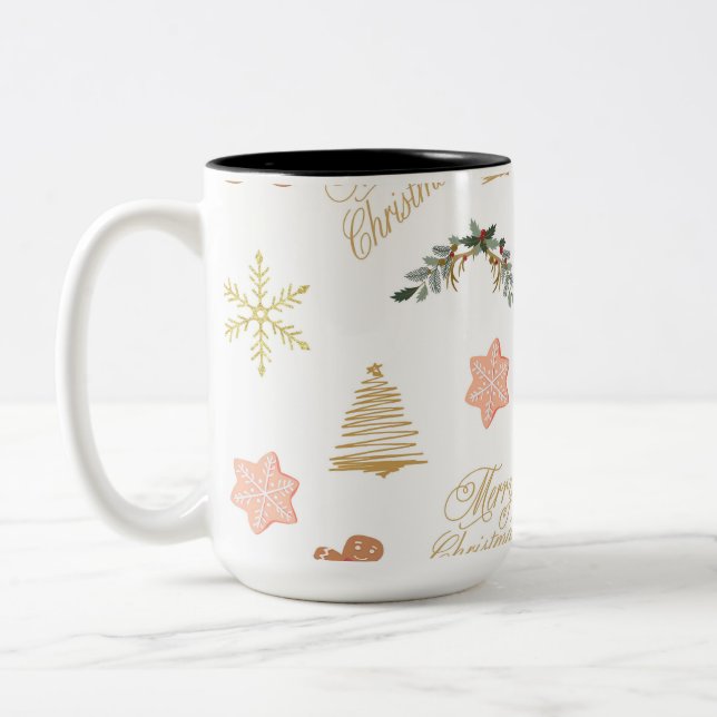 christmas pattern with christmas tree cookies    Two-Tone coffee mug (Left)