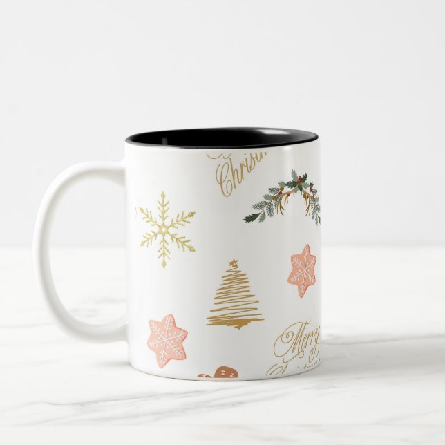 christmas pattern with christmas tree cookies   Two-Tone coffee mug (Left)