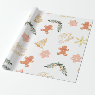 christmas pattern with christmas tree cookies wrapping paper