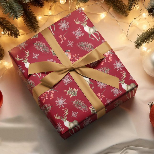 Christmas Pattern With Deer & Bullfinches Red Tissue Paper (Creator Uploaded)