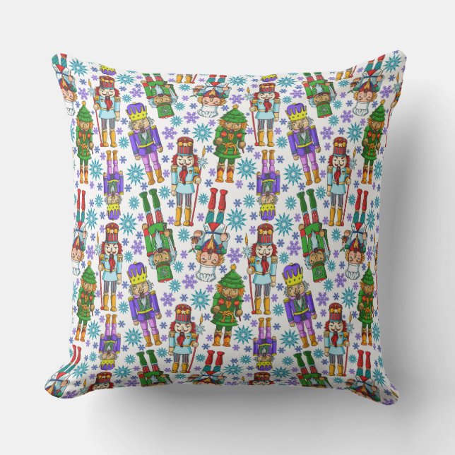 Christmas Pattern With Nutcracker And Snowflakes Cushion (Front)