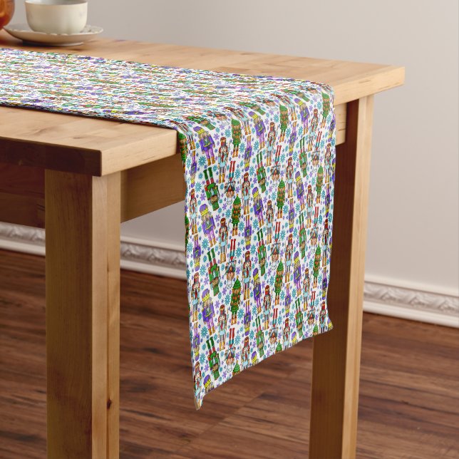 Christmas Pattern With Nutcracker And Snowflakes Short Table Runner (In Situ)