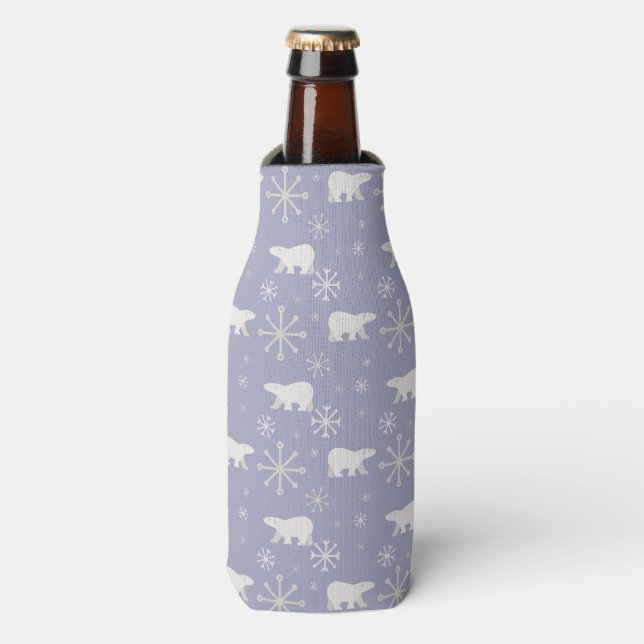 Christmas pattern with polar bears and snowflakes bottle cooler (Bottle Front)