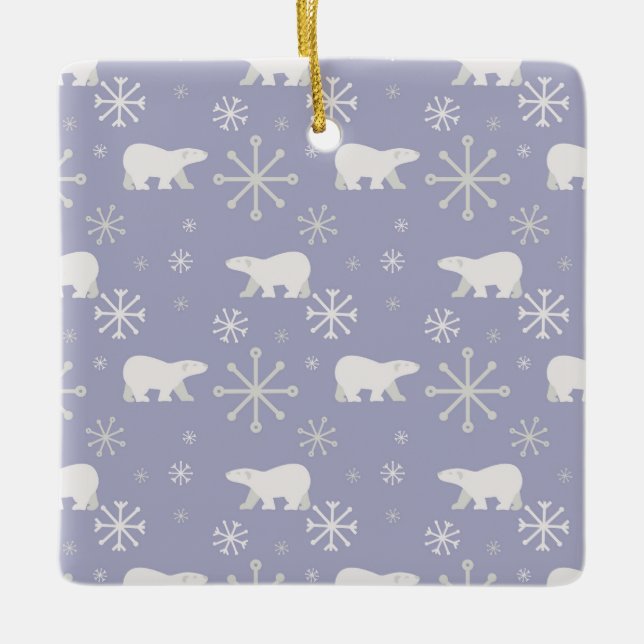 Christmas pattern with polar bears and snowflakes ceramic ornament (Front)