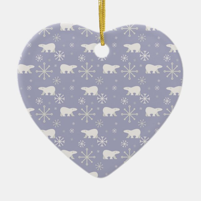 Christmas pattern with polar bears and snowflakes ceramic tree decoration (Front)