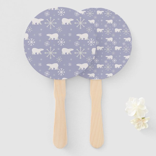 Christmas pattern with polar bears and snowflakes hand fan (Front and Back)