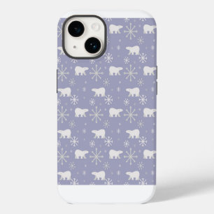 Christmas pattern with polar bears and snowflakes iPhone 14 case