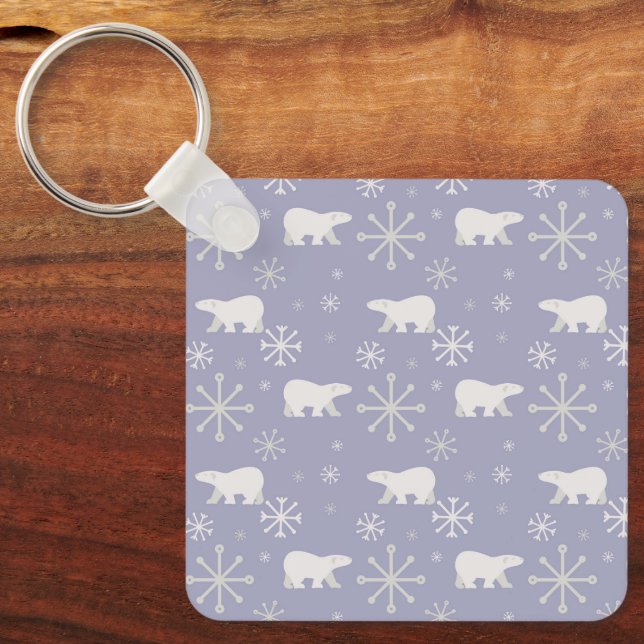 Christmas pattern with polar bears and snowflakes key ring (Front)