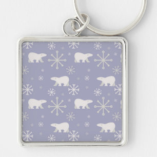 Christmas pattern with polar bears and snowflakes key ring
