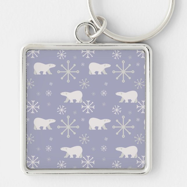 Christmas pattern with polar bears and snowflakes key ring (Front)