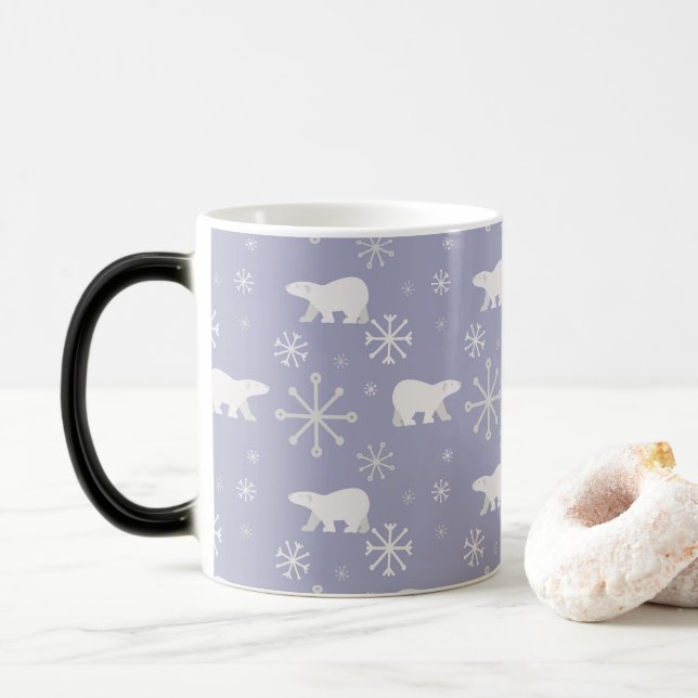 Christmas pattern with polar bears and snowflakes magic mug (With Donut)