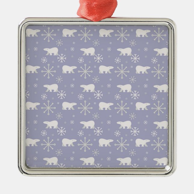 Christmas pattern with polar bears and snowflakes metal tree decoration (Front)