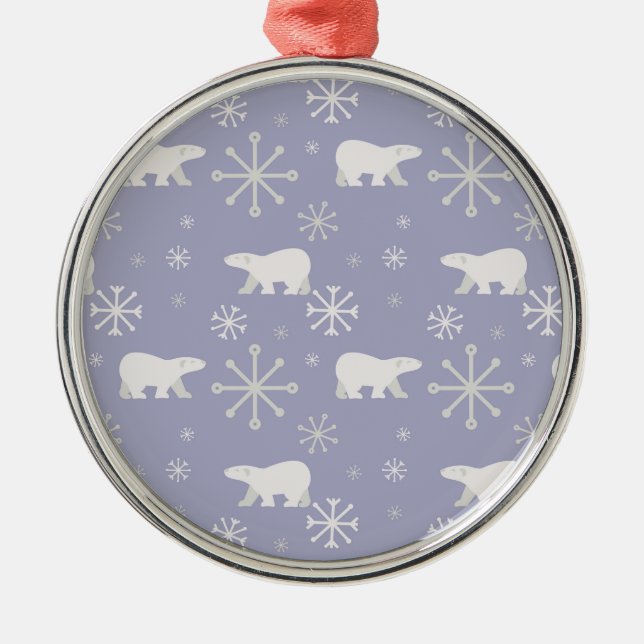 Christmas pattern with polar bears and snowflakes metal tree decoration (Front)