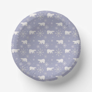 Christmas pattern with polar bears and snowflakes paper plate