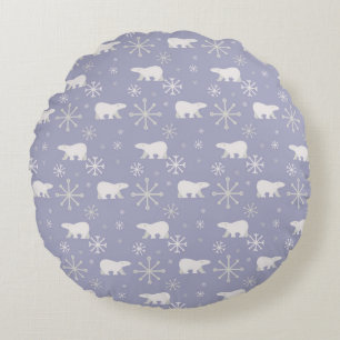 Christmas pattern with polar bears and snowflakes round cushion