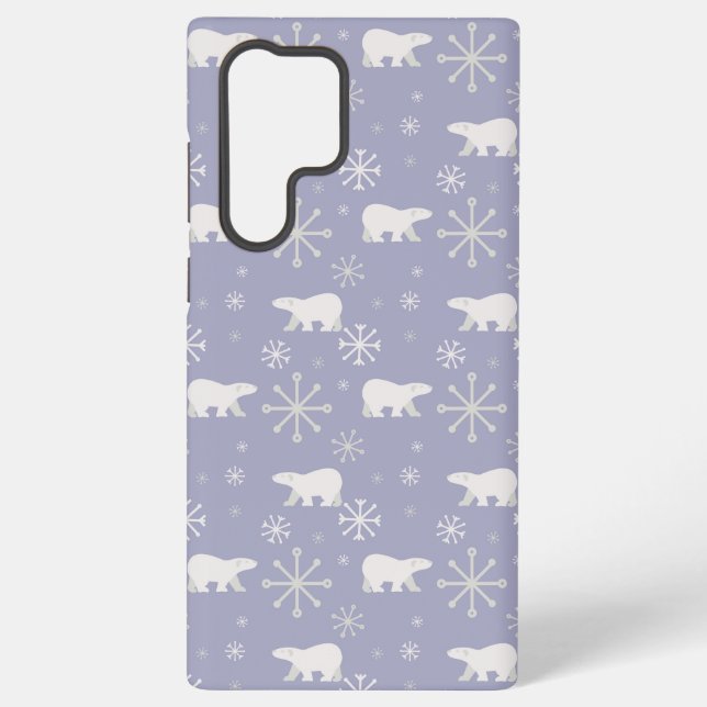 Christmas pattern with polar bears and snowflakes samsung galaxy s22 ultra case (Back)