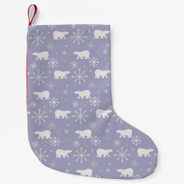 Christmas pattern with polar bears and snowflakes small christmas stocking (Front)