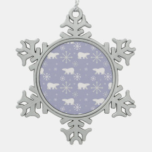 Christmas pattern with polar bears and snowflakes snowflake pewter christmas ornament