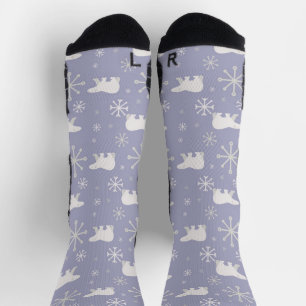 Christmas pattern with polar bears and snowflakes socks