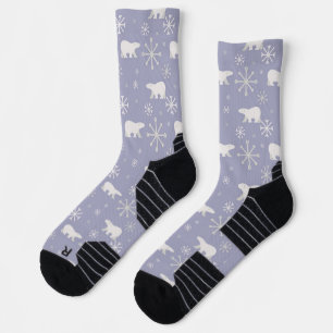 Christmas pattern with polar bears and snowflakes socks