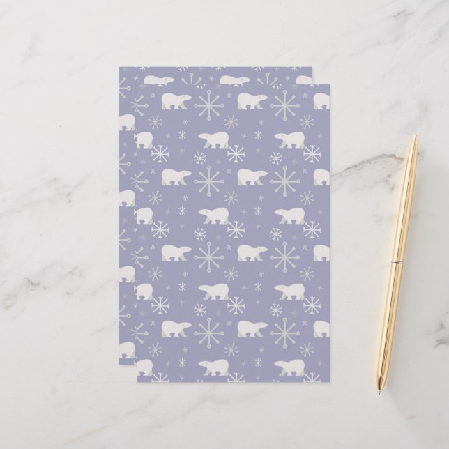 Christmas pattern with polar bears and snowflakes stationery (Front/Back In Situ)