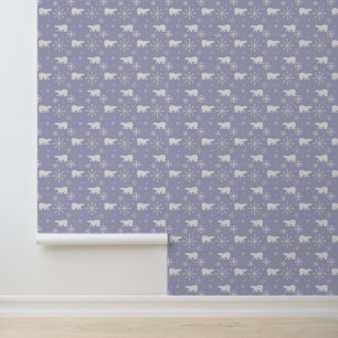 Christmas pattern with polar bears and snowflakes wallpaper