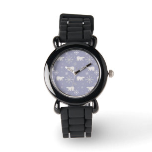 Christmas pattern with polar bears and snowflakes watch