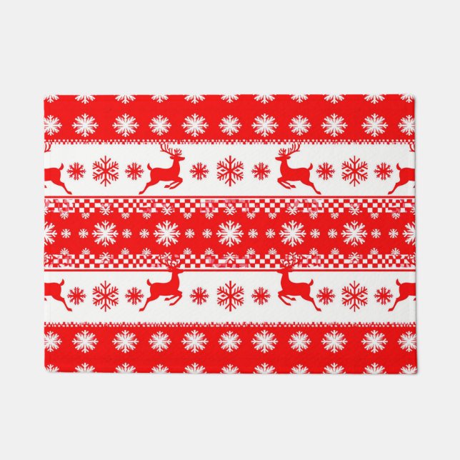 Christmas Pattern with Reindeer and Snowflakes Doormat (Front)