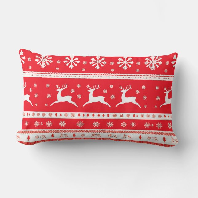 Christmas Pattern with Reindeer and Snowflakes Lumbar Cushion (Front)