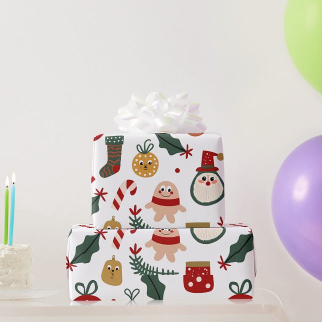 Christmas Pattern with Santa, Gingerbread Wrapping Paper (Party Gifts)