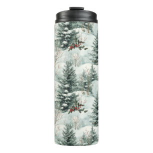 Christmas Pattern with Snowy Forest and Pine trees Thermal Tumbler