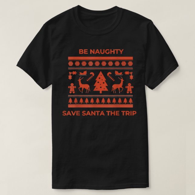 Christmas Patterned With Candy Canes, Tree, Reinde T-Shirt (Design Front)
