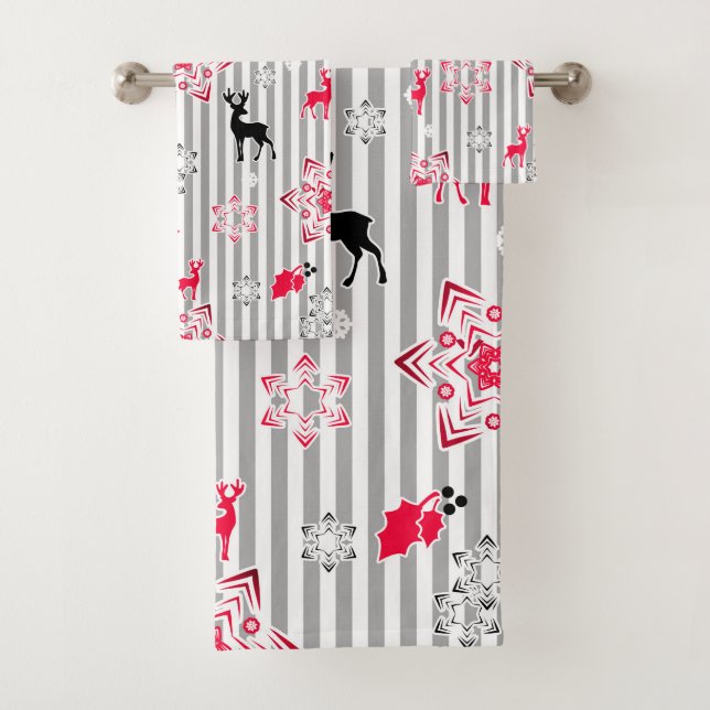 Christmas patterns bath towel set (Insitu)