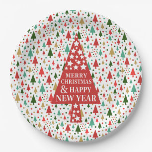Christmas Patterns - christmas tree Paper Plate
