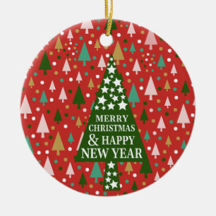 Christmas Patterns - landscape of colourful trees Ceramic Tree Decoration
