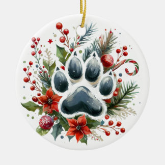 Christmas Paw Print  Ceramic Tree Decoration