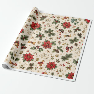 Christmas Paws & Petals – Botanical Paw Print Holi Wrapping Paper