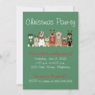 Christmas Pawty Dog Holiday Red Green Invitation