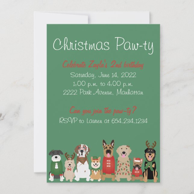 Christmas Pawty Dog Holiday Red Green Invitation (Front)