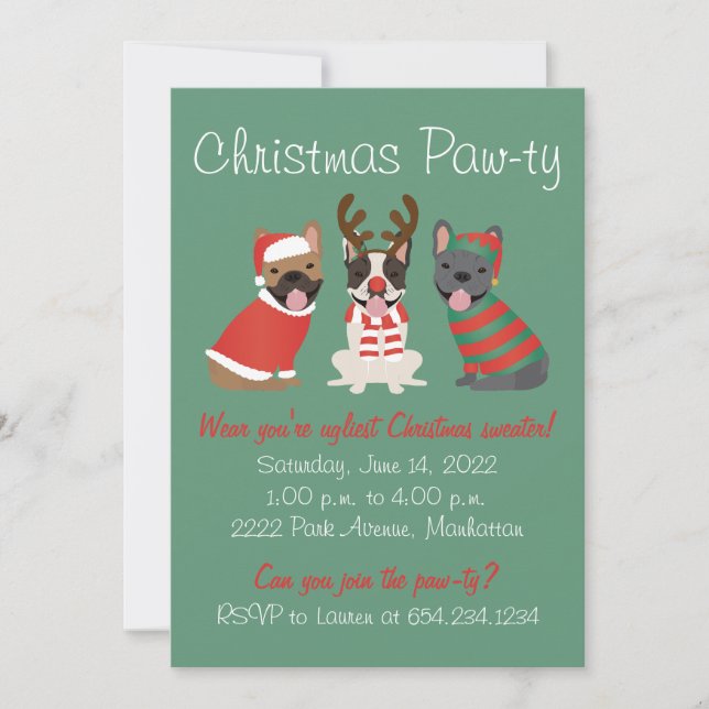 Christmas Pawty French Bulldogs Invitation (Front)