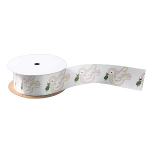 Christmas peace dove with holly sprig satin ribbon