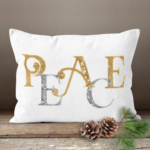 Christmas Peace Gold n Silver Simple Modern Name   Lumbar Cushion