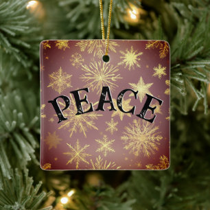 Christmas Peace Golden Snowflake Elegance Ceramic Ornament
