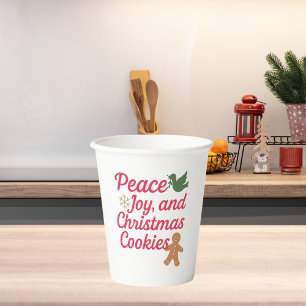 Christmas peace joy cookies quote red paper cups