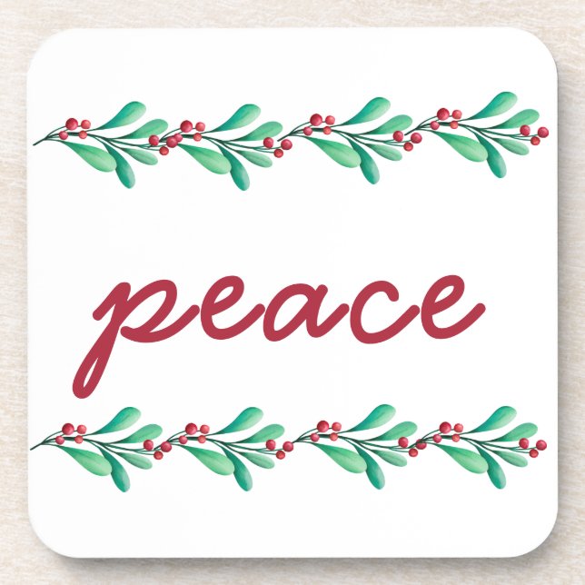 Christmas Peace Leaves and Berries  Coaster (Front)