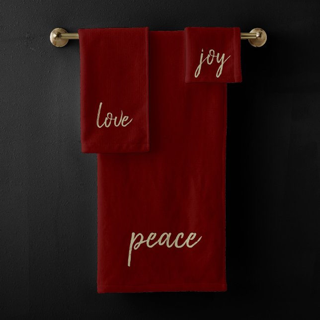 Christmas Peace Love Joy | Gold Festive Dark Red Bath Towel Set (Creator Uploaded)