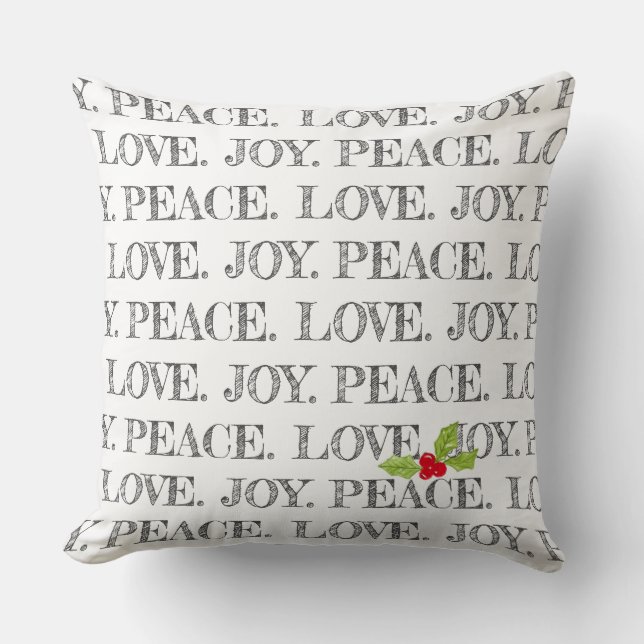 Christmas Peace Love Joy Holly Festive Holiday Cushion (Front)
