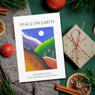 Christmas Peace on Earth Colourful Winter Folk Art Holiday Card